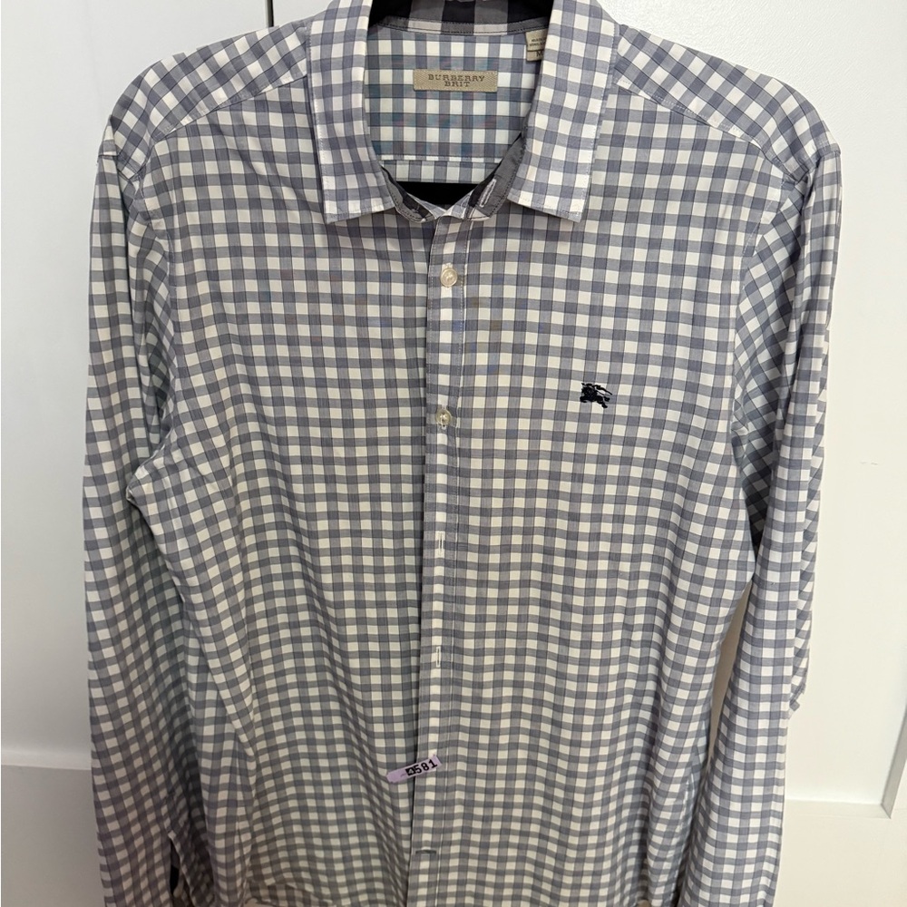 Burberry Men's Gray and White Checkered Shirt